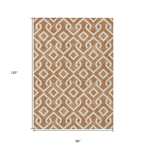 Homeroots 3' Aqua And Ivory Geometric Washable Area Rug - Perfect For Indoor Or Outdoor Spaces, Durable Design! 8' X 10' Polyester 578937