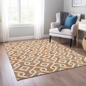 Homeroots 3' Aqua And Ivory Geometric Washable Area Rug - Perfect For Indoor Or Outdoor Spaces, Durable Design! 8' X 10' Polyester 578937