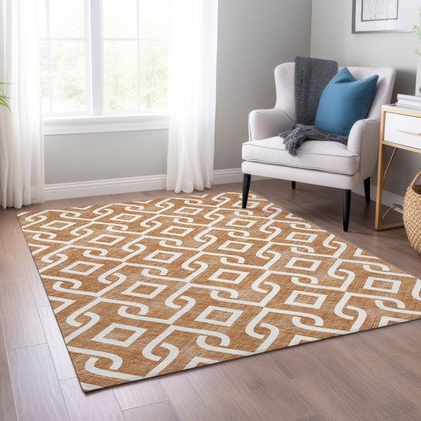 Homeroots 3' Aqua And Ivory Geometric Washable Area Rug - Perfect For Indoor Or Outdoor Spaces, Durable Design! 8' X 10' Polyester 578937