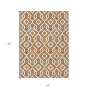 Homeroots 3' Aqua And Ivory Geometric Washable Area Rug - Perfect For Indoor Or Outdoor Spaces, Durable Design! 9' X 12' Polyester 578938