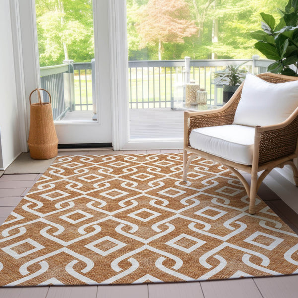 Homeroots 3' Aqua And Ivory Geometric Washable Area Rug - Perfect For Indoor Or Outdoor Spaces, Durable Design! 9' X 12' Polyester 578938