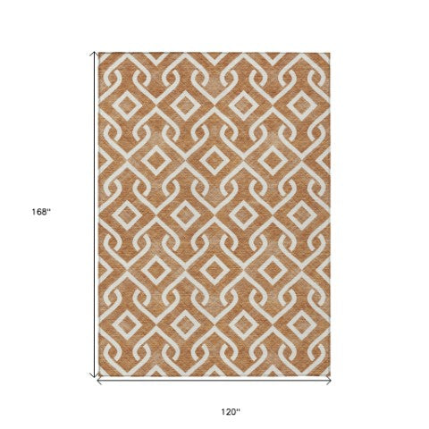 Homeroots 3' Aqua And Ivory Geometric Washable Area Rug - Perfect For Indoor Or Outdoor Spaces, Durable Design! 10' X 14' Polyester 578939