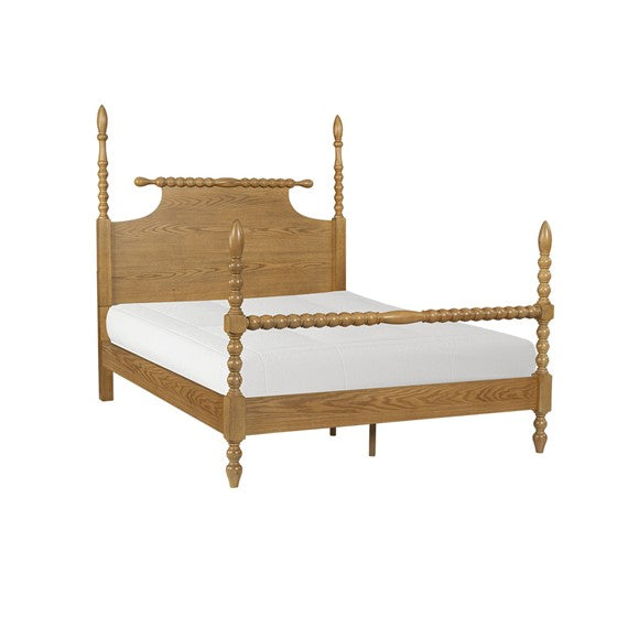 English Elm Bed Natural Queen Solid Wood Camel Oak Platform Bed with Turned Legs, 500lb Capacity, Queen Size B035S00063