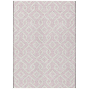 HomeRoots 5' Pink and Ivory Geometric Area Rug - Stylish, Washable Design for Indoor/Outdoor Versatility 5' X 8' 578941