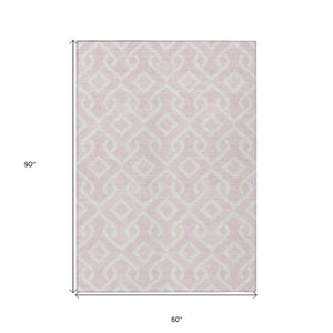 Homeroots 3' Aqua And Ivory Geometric Washable Area Rug - Perfect For Indoor Or Outdoor Spaces, Durable Design! 5' X 8' Polyester 578941