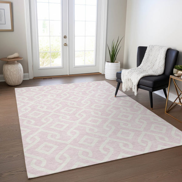 Homeroots 3' Aqua And Ivory Geometric Washable Area Rug - Perfect For Indoor Or Outdoor Spaces, Durable Design! 5' X 8' Polyester 578941