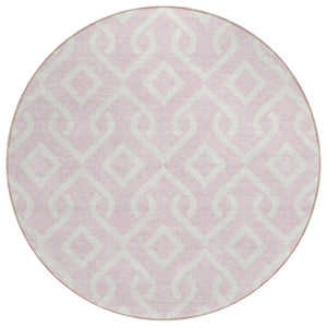 HomeRoots 5' Pink and Ivory Geometric Area Rug - Stylish, Washable Design for Indoor/Outdoor Versatility 8' Round 578942