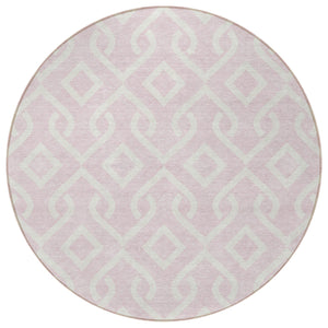 Homeroots 3' Aqua And Ivory Geometric Washable Area Rug - Perfect For Indoor Or Outdoor Spaces, Durable Design! 8' Round Polyester 578942