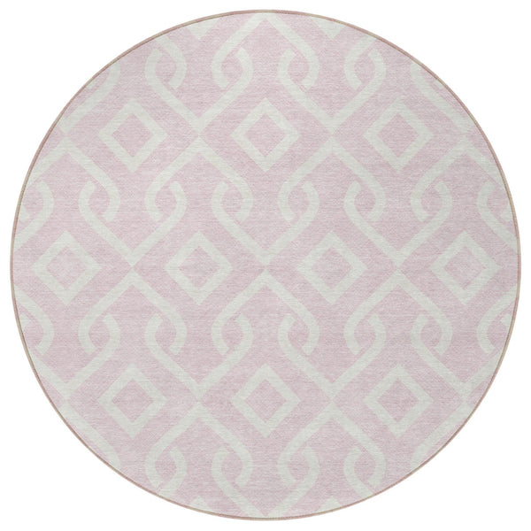 Homeroots 3' Aqua And Ivory Geometric Washable Area Rug - Perfect For Indoor Or Outdoor Spaces, Durable Design! 8' Round Polyester 578942