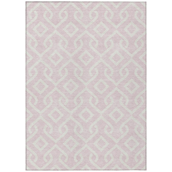 HomeRoots 5' Pink and Ivory Geometric Area Rug - Stylish, Washable Design for Indoor/Outdoor Versatility 8' X 10' 578943