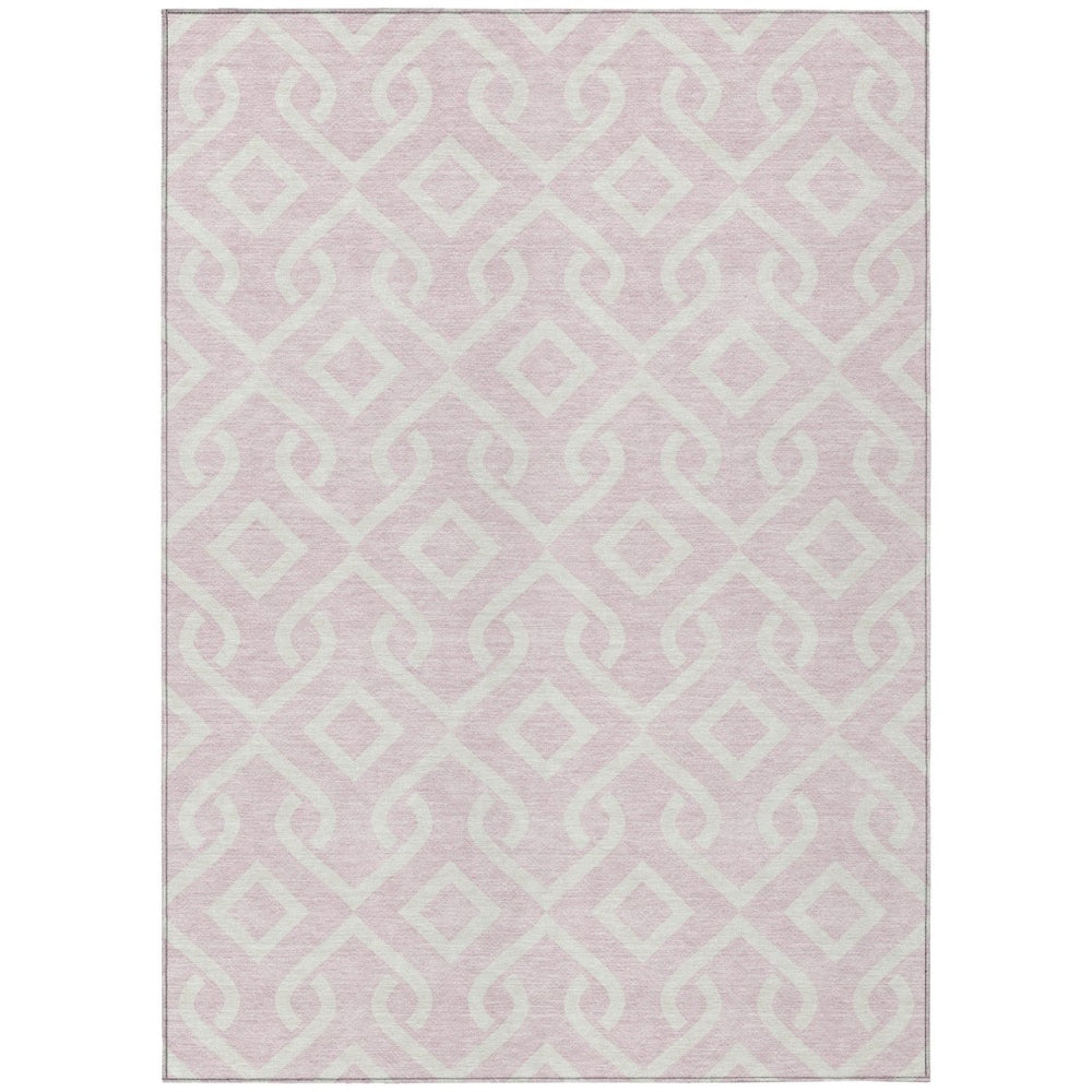 HomeRoots 9' Modern Pink and Ivory Geometric Washable Area Rug – Versatile Indoor Outdoor Decor for Any Space 9' X 12' 578944