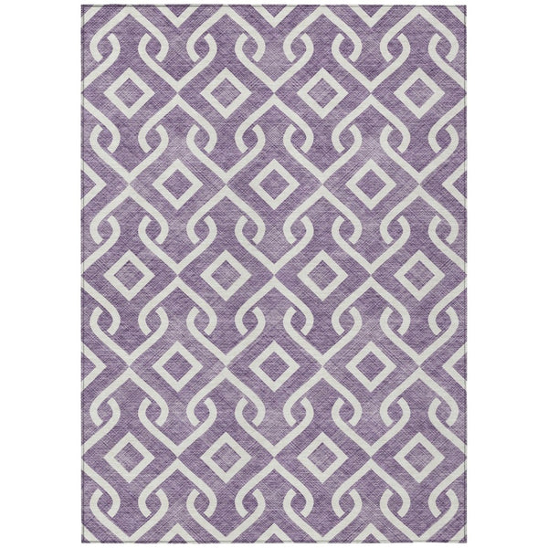 HomeRoots 5' Bold Purple and Ivory Geometric Area Rug – Stylish, Washable, Indoor/Outdoor Durable Design 5' X 8' 578947