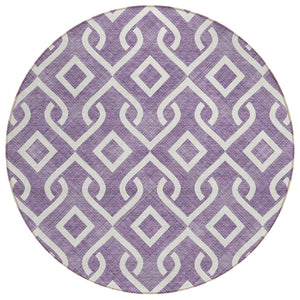 HomeRoots 5' Bold Purple and Ivory Geometric Area Rug – Stylish, Washable, Indoor/Outdoor Durable Design 8' Round 578948