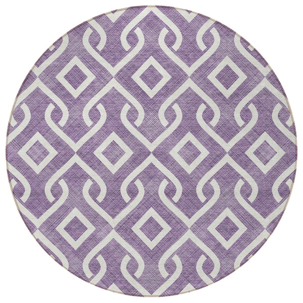 Homeroots 3' Aqua And Ivory Geometric Washable Area Rug - Perfect For Indoor Or Outdoor Spaces, Durable Design! 8' Round Polyester 578948