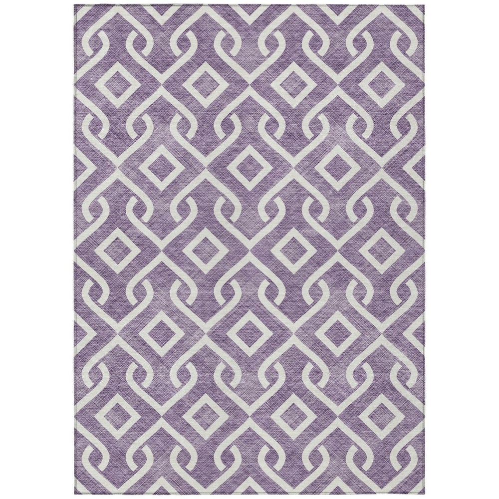 HomeRoots 5' Bold Purple and Ivory Geometric Area Rug – Stylish, Washable, Indoor/Outdoor Durable Design 8' X 10' 578949
