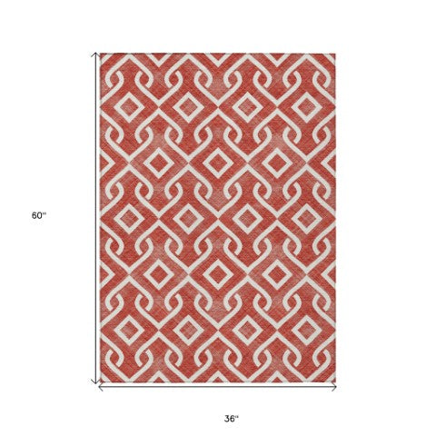Homeroots 3' Aqua And Ivory Geometric Washable Area Rug - Perfect For Indoor Or Outdoor Spaces, Durable Design! 3' X 5' Polyester 578952