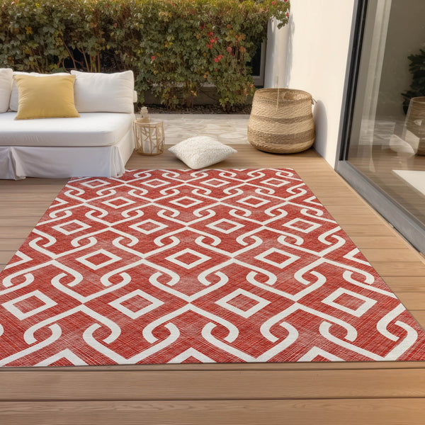 Homeroots 3' Aqua And Ivory Geometric Washable Area Rug - Perfect For Indoor Or Outdoor Spaces, Durable Design! 5' X 8' Polyester 578953