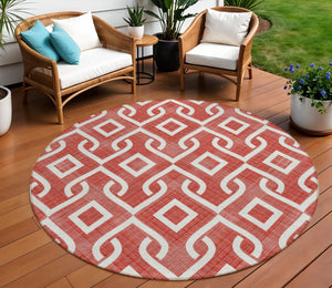 Homeroots 3' Aqua And Ivory Geometric Washable Area Rug - Perfect For Indoor Or Outdoor Spaces, Durable Design! 8' Round Polyester 578954
