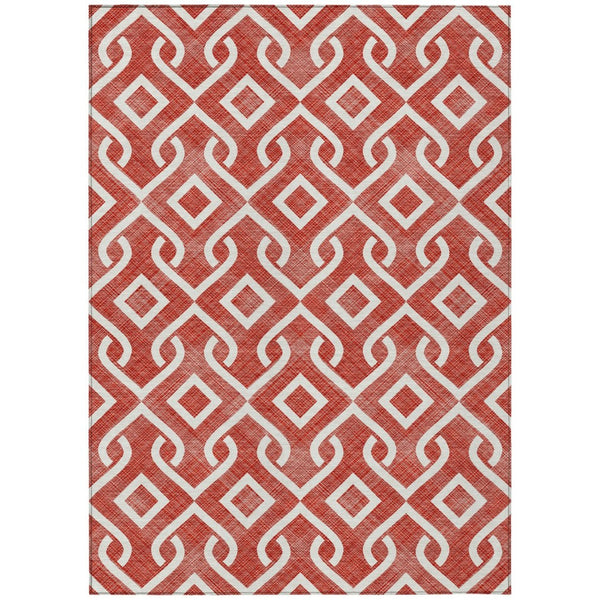 HomeRoots 5' Red and Ivory Geometric Area Rug - Stylish & Washable for Indoor/Outdoor High-Traffic Spaces 8' X 10' 578955