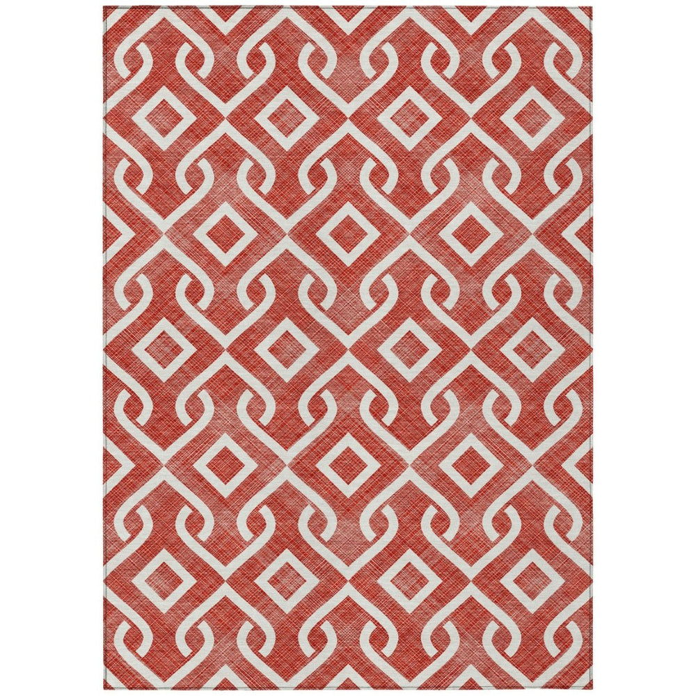 HomeRoots 5' Red and Ivory Geometric Area Rug - Stylish & Washable for Indoor/Outdoor High-Traffic Spaces 10' X 14' 578957