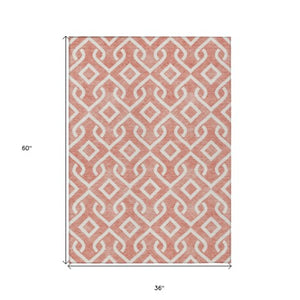 Homeroots 3' Aqua And Ivory Geometric Washable Area Rug - Perfect For Indoor Or Outdoor Spaces, Durable Design! 3' X 5' Polyester 578958