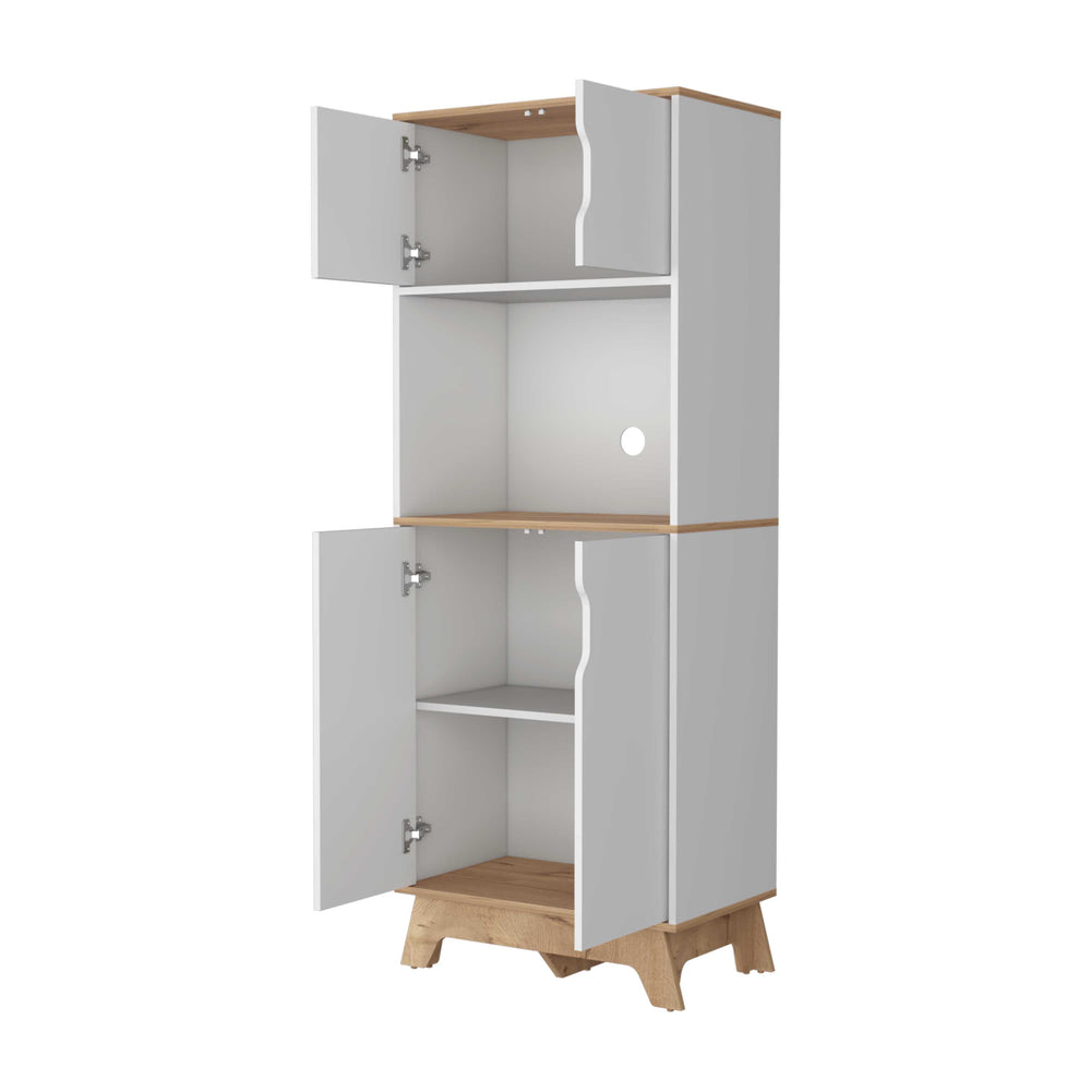 English Elm Brussel Multicolor Microwave Pantry Cabinet with Countertop Surface, Top & Lower Double Doors, Sturdy Wood Support B128S00133