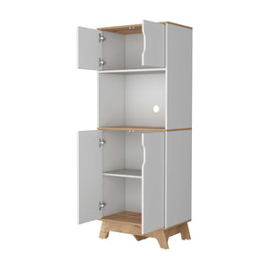 English Elm Brussel Multicolor Microwave Pantry Cabinet with Countertop Surface, Top & Lower Double Doors, Sturdy Wood Support B128S00133