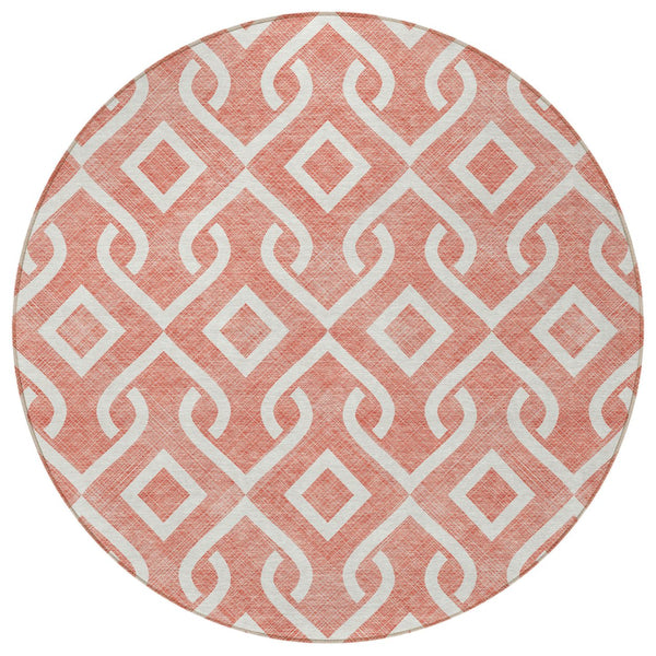 Homeroots 3' Aqua And Ivory Geometric Washable Area Rug - Perfect For Indoor Or Outdoor Spaces, Durable Design! 8' Round Polyester 578960