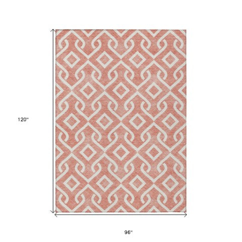 Homeroots 3' Aqua And Ivory Geometric Washable Area Rug - Perfect For Indoor Or Outdoor Spaces, Durable Design! 8' X 10' Polyester 578961