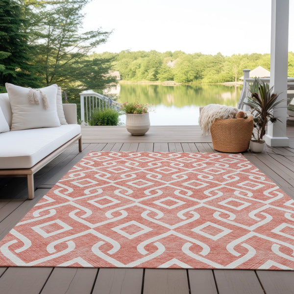 Homeroots 3' Aqua And Ivory Geometric Washable Area Rug - Perfect For Indoor Or Outdoor Spaces, Durable Design! 9' X 12' Polyester 578962