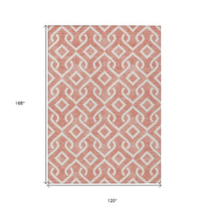 Homeroots 3' Aqua And Ivory Geometric Washable Area Rug - Perfect For Indoor Or Outdoor Spaces, Durable Design! 10' X 14' Polyester 578963