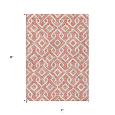 Homeroots 3' Aqua And Ivory Geometric Washable Area Rug - Perfect For Indoor Or Outdoor Spaces, Durable Design! 10' X 14' Polyester 578963