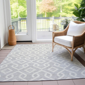 Homeroots 3' Aqua And Ivory Geometric Washable Area Rug - Perfect For Indoor Or Outdoor Spaces, Durable Design! 5' X 8' Polyester 578965
