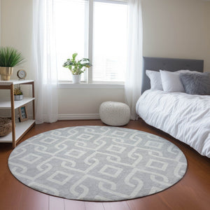 Homeroots 3' Aqua And Ivory Geometric Washable Area Rug - Perfect For Indoor Or Outdoor Spaces, Durable Design! 8' Round Polyester 578966