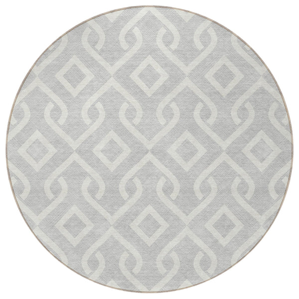 Homeroots 3' Aqua And Ivory Geometric Washable Area Rug - Perfect For Indoor Or Outdoor Spaces, Durable Design! 8' Round Polyester 578966