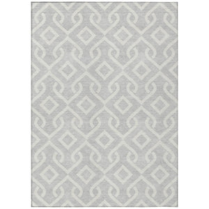 HomeRoots 5' Stylish Silver and Ivory Geometric Washable Area Rug for Indoor and Outdoor High-Traffic Spaces 8' X 10' 578967