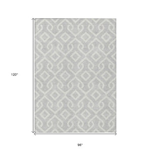 Homeroots 3' Aqua And Ivory Geometric Washable Area Rug - Perfect For Indoor Or Outdoor Spaces, Durable Design! 8' X 10' Polyester 578967
