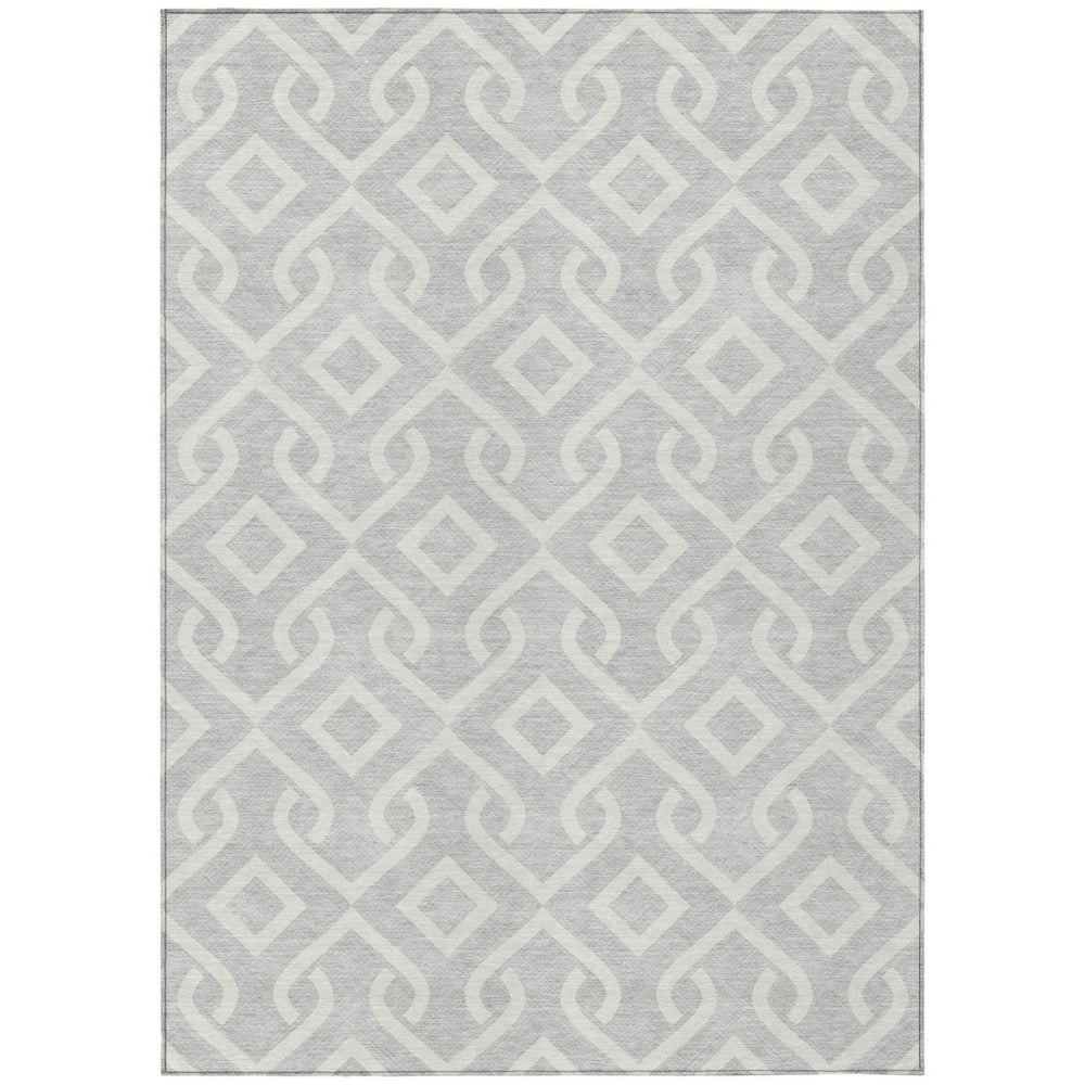 HomeRoots 9' Stylish Silver and Ivory Geometric Washable Area Rug for Indoor and Outdoor Spaces, Durable Design 9' X 12' 578968