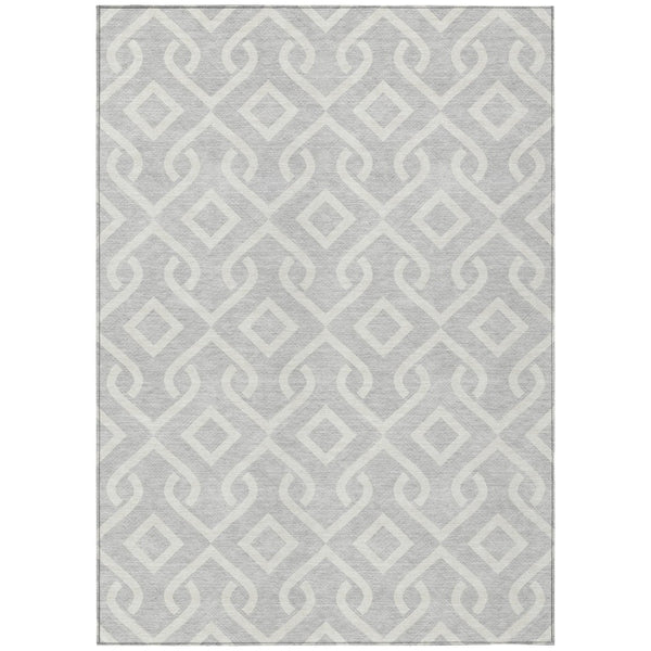 HomeRoots 5' Stylish Silver and Ivory Geometric Washable Area Rug for Indoor and Outdoor High-Traffic Spaces 10' X 14' 578969