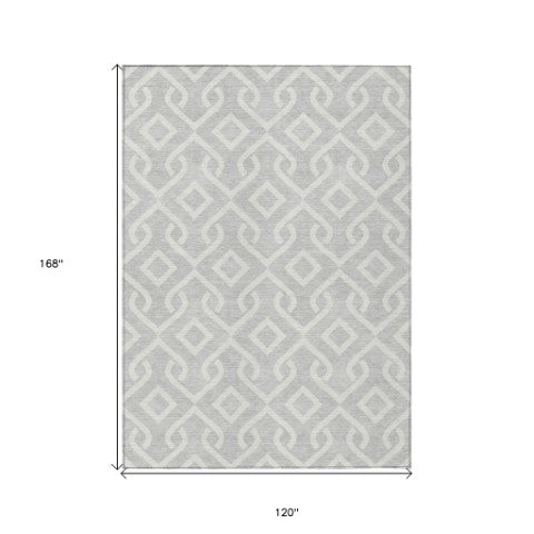 Homeroots 3' Aqua And Ivory Geometric Washable Area Rug - Perfect For Indoor Or Outdoor Spaces, Durable Design! 10' X 14' Polyester 578969