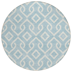 HomeRoots 5' Sky Blue and Ivory Geometric Area Rug - Durable, Washable, Indoor-Outdoor Design for Modern Spaces 8' Round 578972