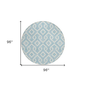 Homeroots 3' Aqua And Ivory Geometric Washable Area Rug - Perfect For Indoor Or Outdoor Spaces, Durable Design! 8' Round Polyester 578972