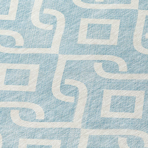 Homeroots 3' Aqua And Ivory Geometric Washable Area Rug - Perfect For Indoor Or Outdoor Spaces, Durable Design! 8' Round Polyester 578972