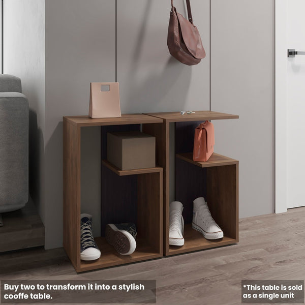 English Elm Side Table – 25" H Dark Oak Minimalist Design With 2 Open Shelves For Stylish Storage & Display B097P296867-GIGA