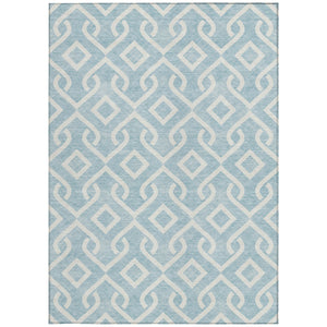 Homeroots 3' Aqua And Ivory Geometric Washable Area Rug - Perfect For Indoor Or Outdoor Spaces, Durable Design! 9' X 12' Polyester 578974