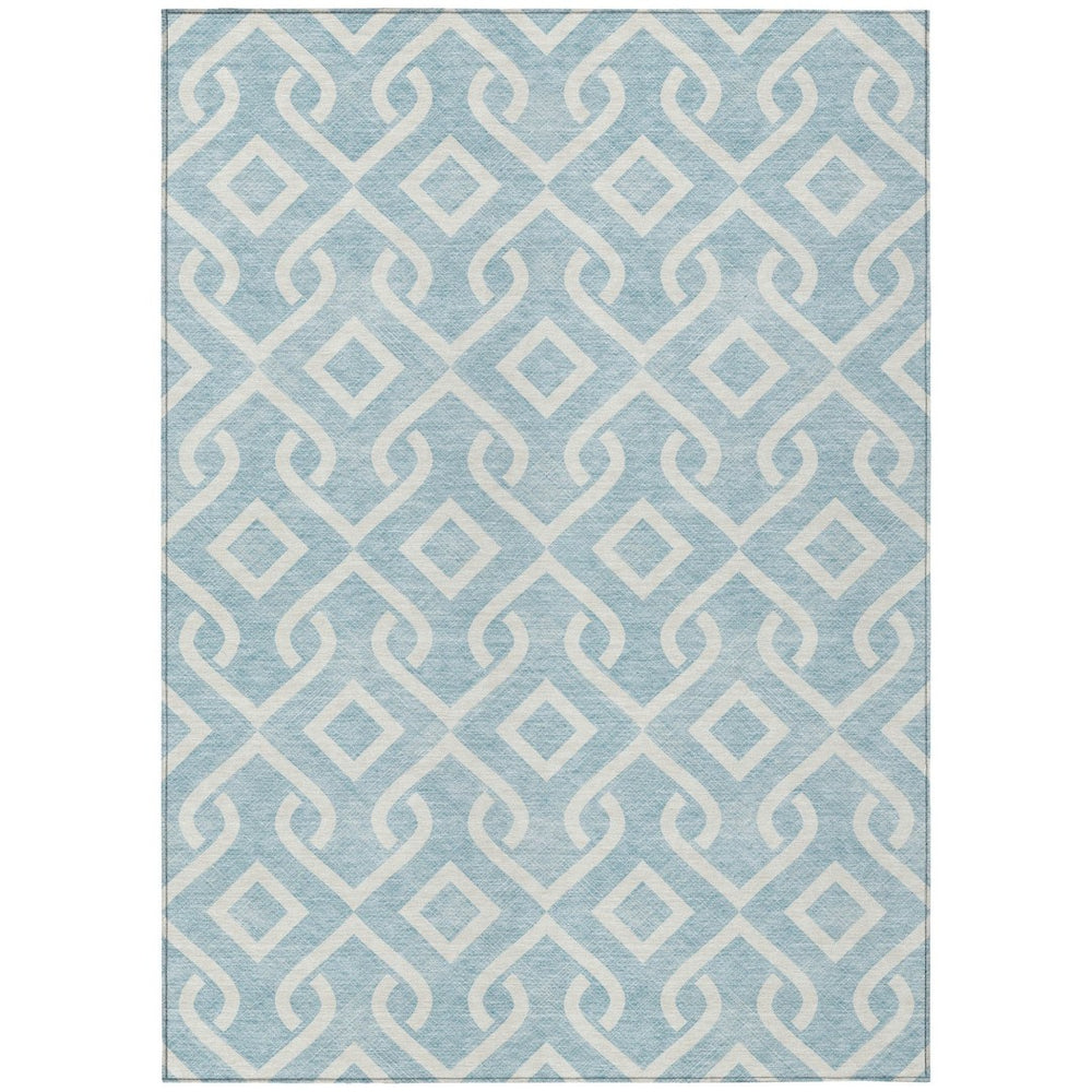 HomeRoots 9' Sky Blue and Ivory Geometric Area Rug - Stylish, Washable, and Durable for Indoor/Outdoor Spaces 9' X 12' 578974