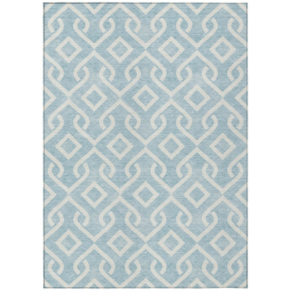 HomeRoots 9' Sky Blue and Ivory Geometric Area Rug - Stylish, Washable, and Durable for Indoor/Outdoor Spaces 9' X 12' 578974