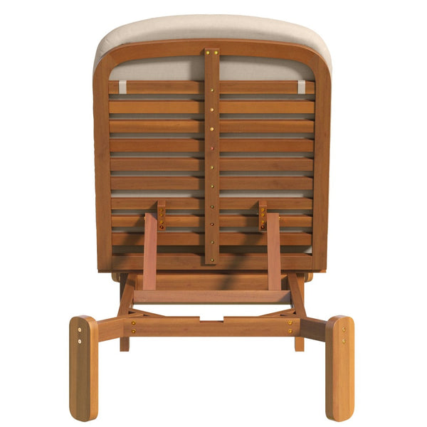 English Elm Outdoor Acacia Wood Chaise Lounge Reclining Patio Chair with Cushion for Poolside Brown N719P445623D