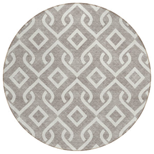 HomeRoots 5' Taupe and Ivory Geometric Indoor Outdoor Area Rug – Stylish, Durable, Washable for All Spaces 8' Round 578978