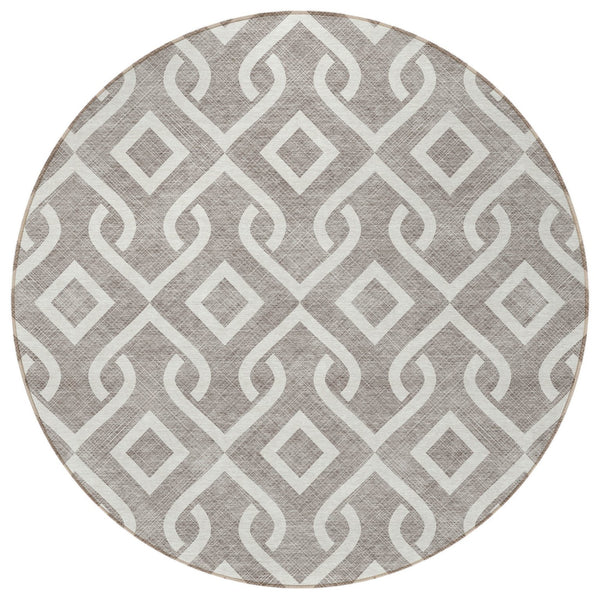 Homeroots 3' Aqua And Ivory Geometric Washable Area Rug - Perfect For Indoor Or Outdoor Spaces, Durable Design! 8' Round Polyester 578978